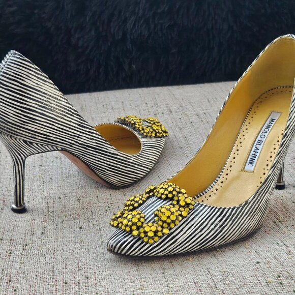 Manolo Blahnik Women Heels Sandal Crystal-embellished Pumps Shoes Italy Size 35 - Picture 5 of 12